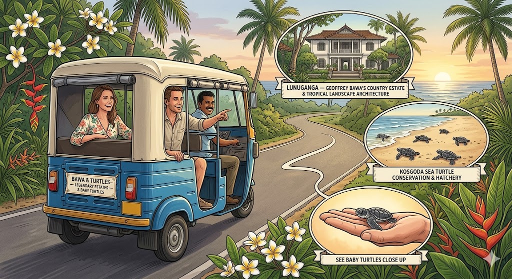 Lunuganga Geoffrey Bawa country estate tropical landscape architecture, Kosgoda Turtle Conservation